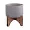 Flora Bunda 5" Matte Gray Pueblo Pot Planter With Wood Stand